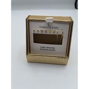 Charlotte & Lexi Cubic Zirconia Sterling Silver 4 Earring Set New Gold Studs Hug